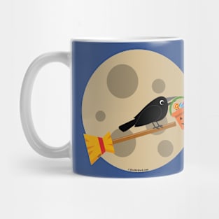 Halloween: Crow Riding a Broom on a Full Moon Mug